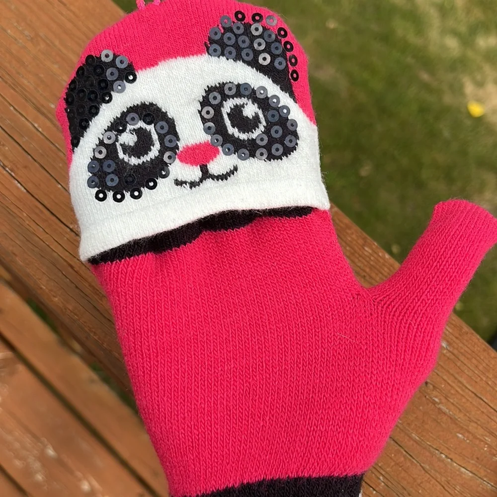 Sequined Panda Fingerless Gloves - Picture 5 of 7